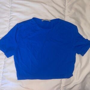 Zara Blue Fitted Crop T-Shirt Short Sleeve